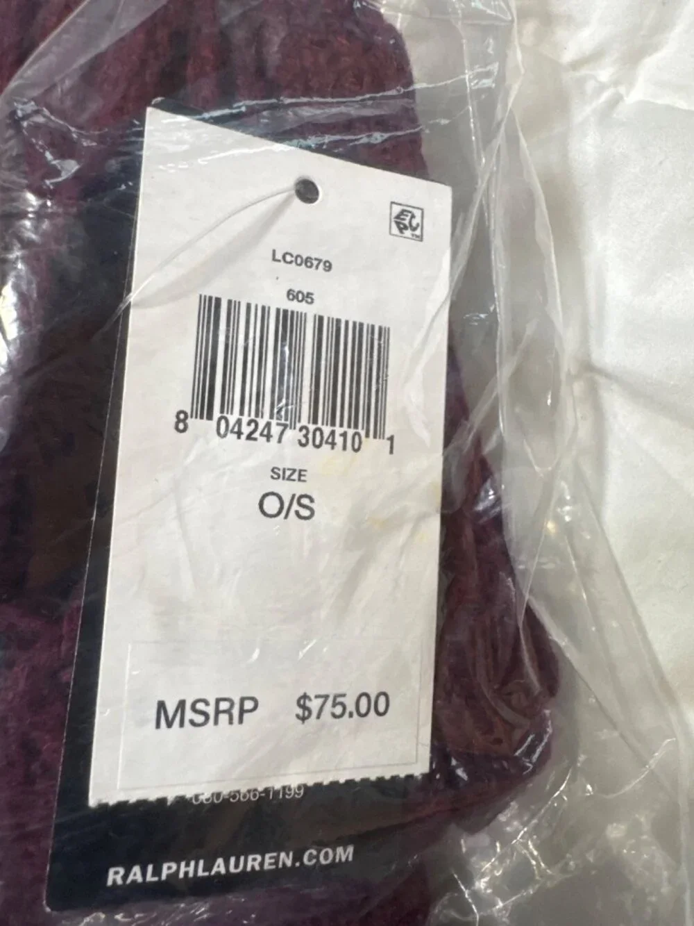 NWT Ralph Lauren Cable Knit Logo Scarf Burgundy Size One Size